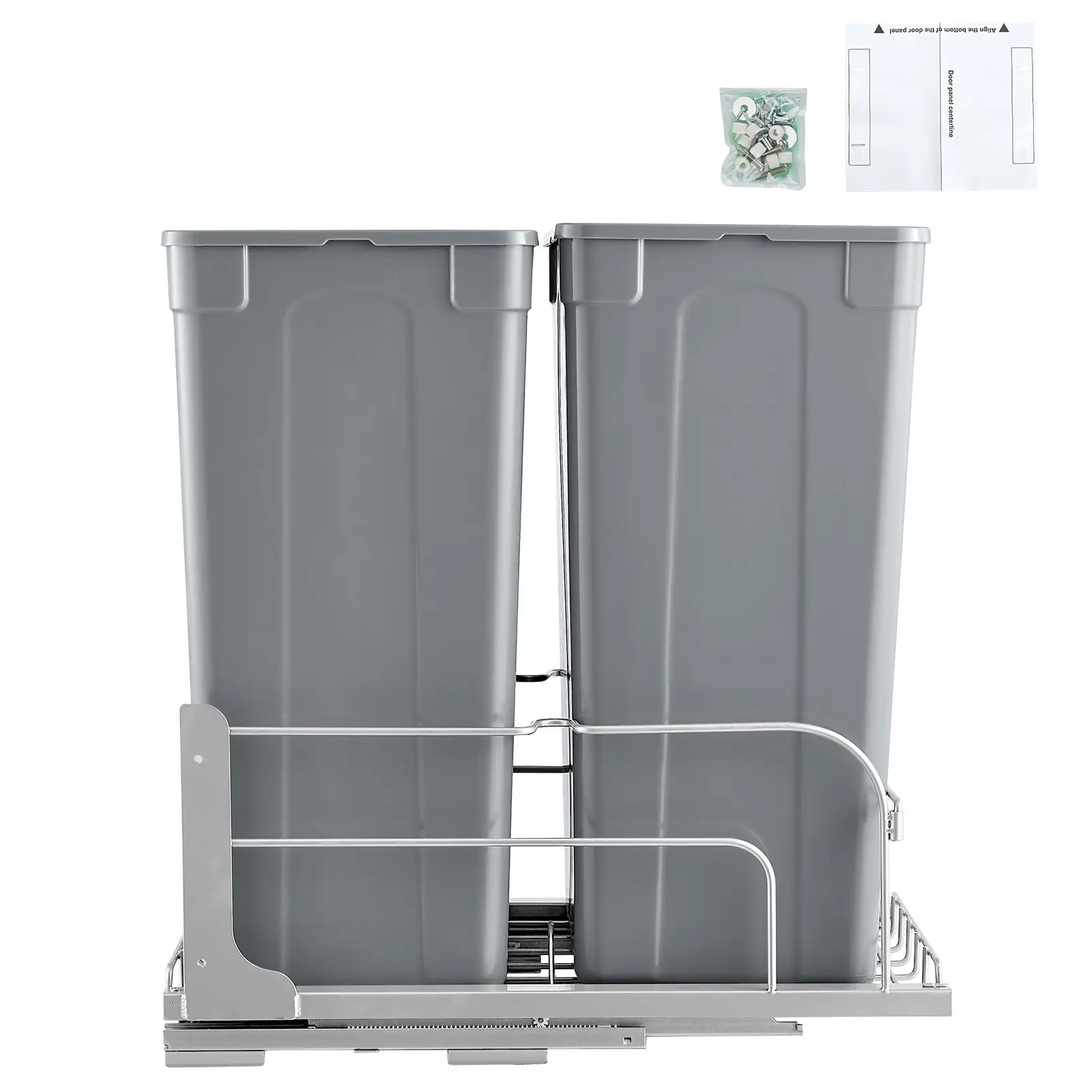 Pull-Out Trash Can, 50 QT x2 Double Under Mount Kitchen Waste Container, Heavy Duty Garbage Recycling Bin with Door Kit and Soft