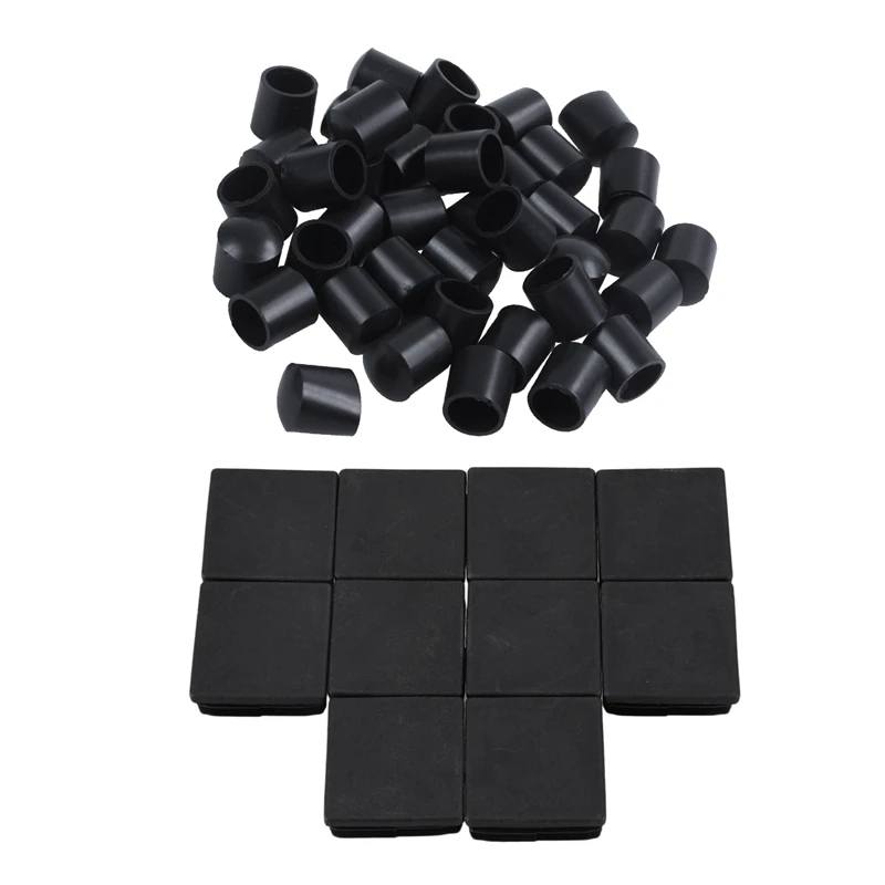 50 Pcs Accessories:10 Pcs Square Blanking End Cap Tubing Tube Inserts 38Mm X 38Mm & 40 Pcs Rubber Caps Tube Ends 10Mm