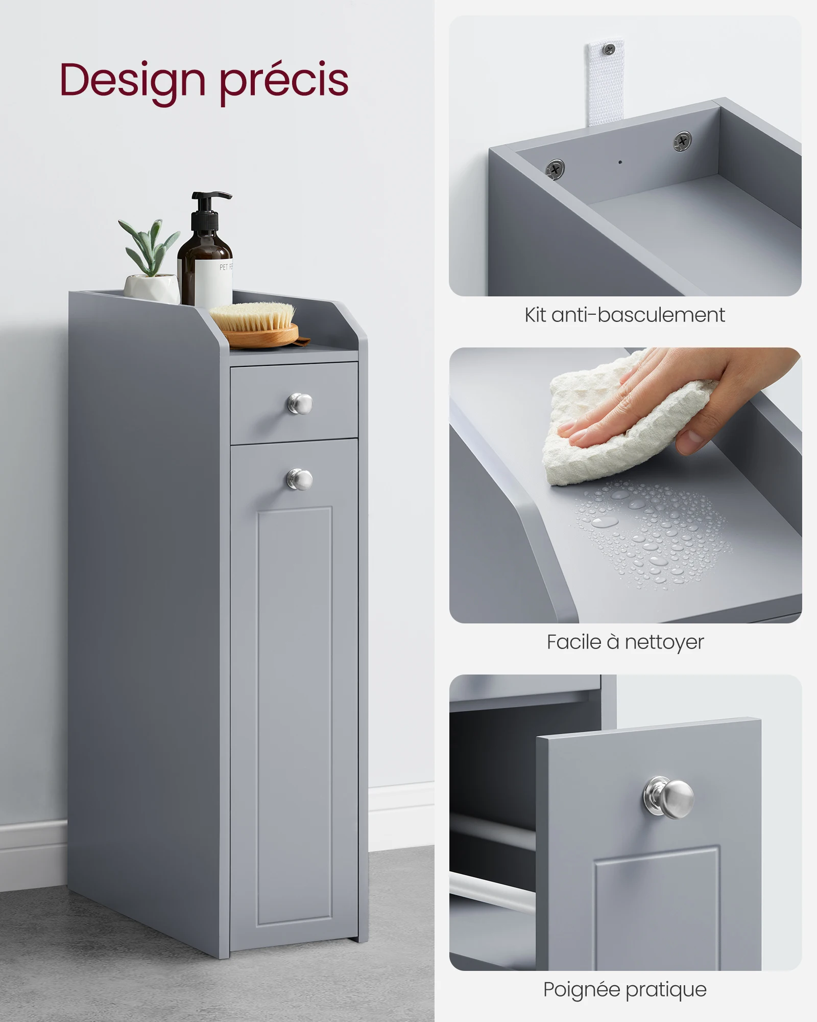 VASAGLE Small Bathroom Cabinet, Slim Bathroom Storage Unit, Bathroom Organiser, Freestanding Toilet Paper Storage Cabinet