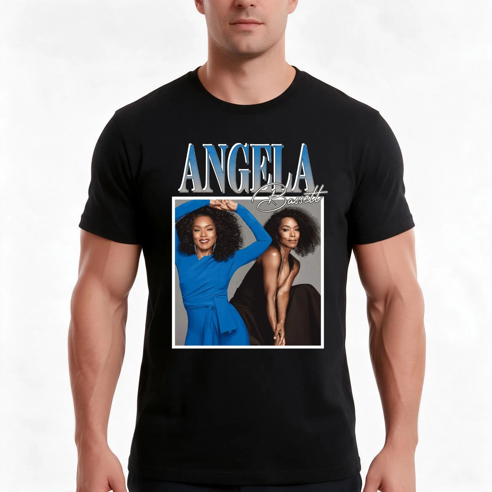 Angela Basset T-Shirt, Summer Casual Cotton Tee, Oversized Streetwear Tops, Vintage Graphic Print, Loose Fit Short Sleeve