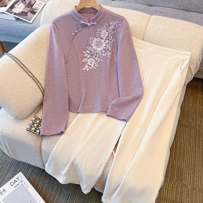 New Chinese Style Knitted Base Shirt Women Gentle Button 3D Flower  Style Long Sleeve Inner Wear Small Shirt