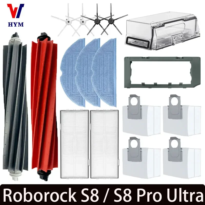 For Roborock S8 S8 Pro Ultra S8+ Robot Vacuum Spare Parts Main Side Brushes Mop Cloths HEPA Filters Dust Bags Accessories