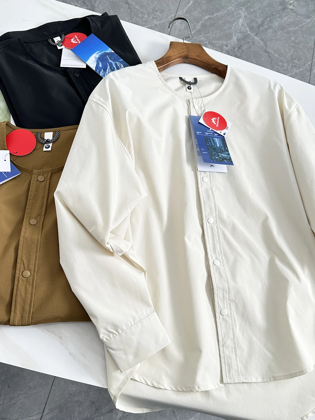Japanese Style Travel Inn Style Men's Shirt Jacket Thin Single Button Collarless Design Spring 2026 Cool Feeling Long Sleeve