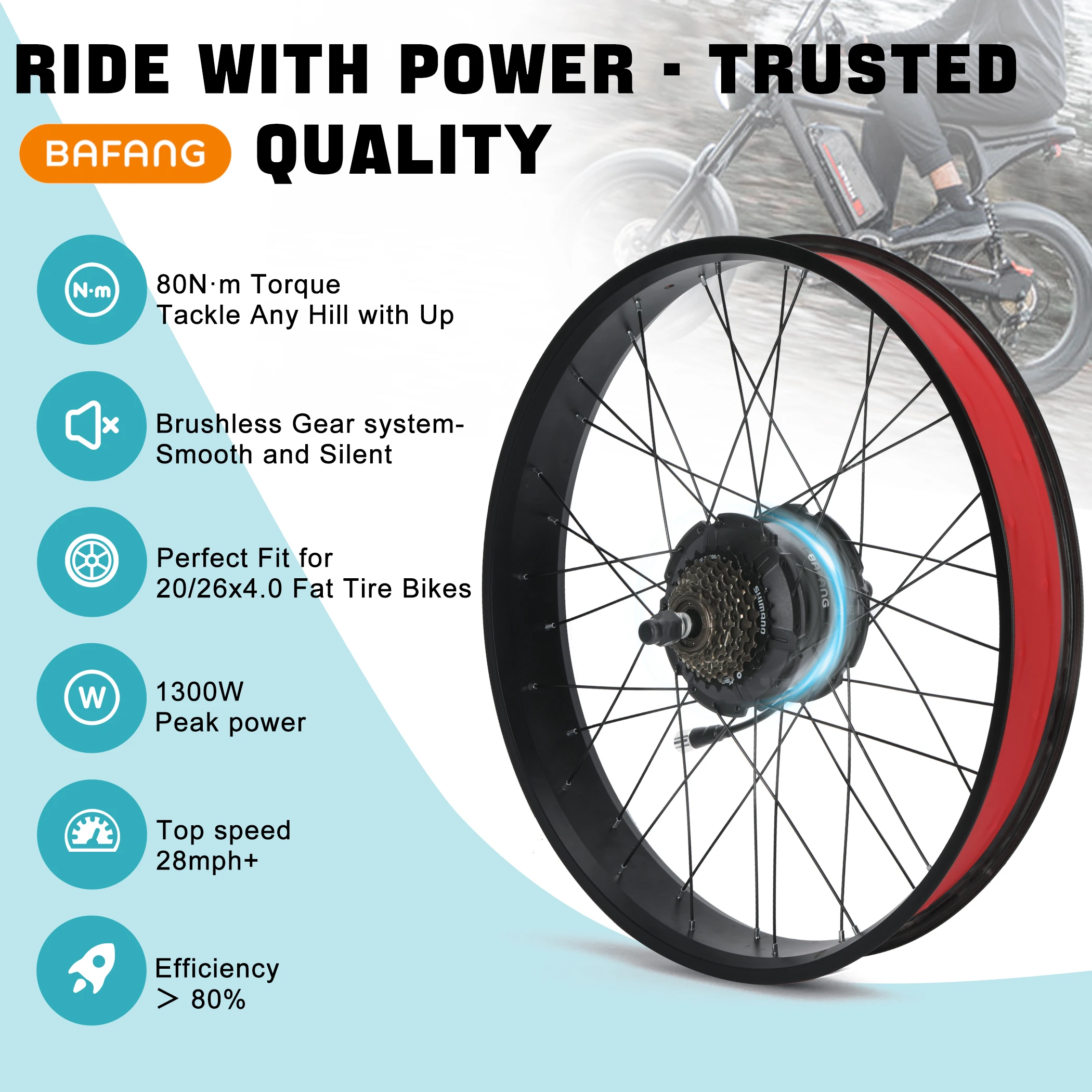 مجموعة تحويل الدراجة الكهربائية BAFANG 750W G062 ذات الإطارات السميكة - محرك المحور الخلفي بقدرة 1300 وات للدراجة الإلكترونية، خيارات 20/26 بوصة، تسرب 175 مم