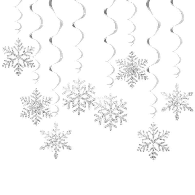 Dropship Pack of 8 Christmas Snowflake Swirls Hanging Decoration Hanging Swirls Snowflake Christmas Decoration Set for Holiday