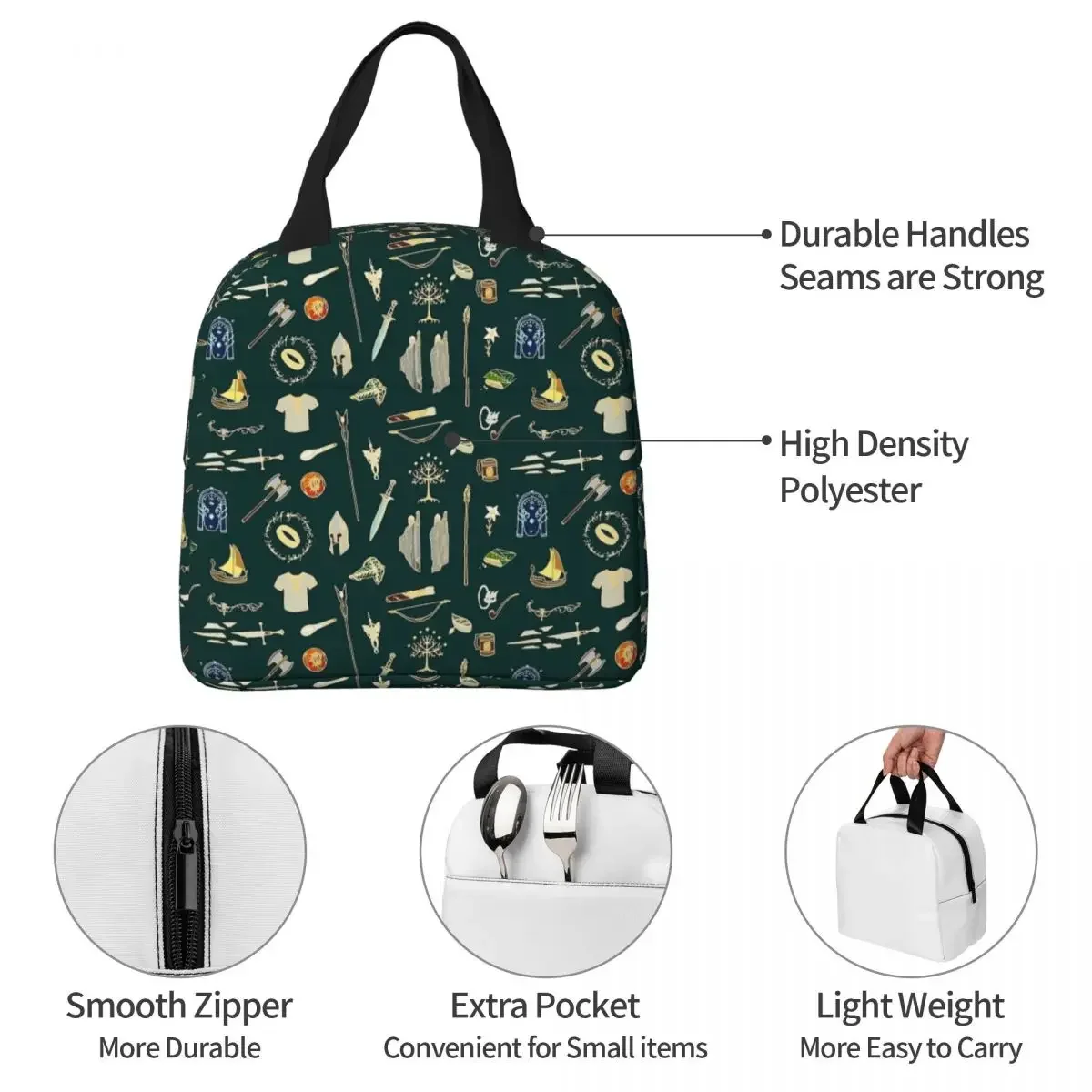 Fantasy Pattern Rex Dinosaur Insulated Lunch Bag Cooler Bag Reusable Portable Tote Lunch Box Men Women School Travel