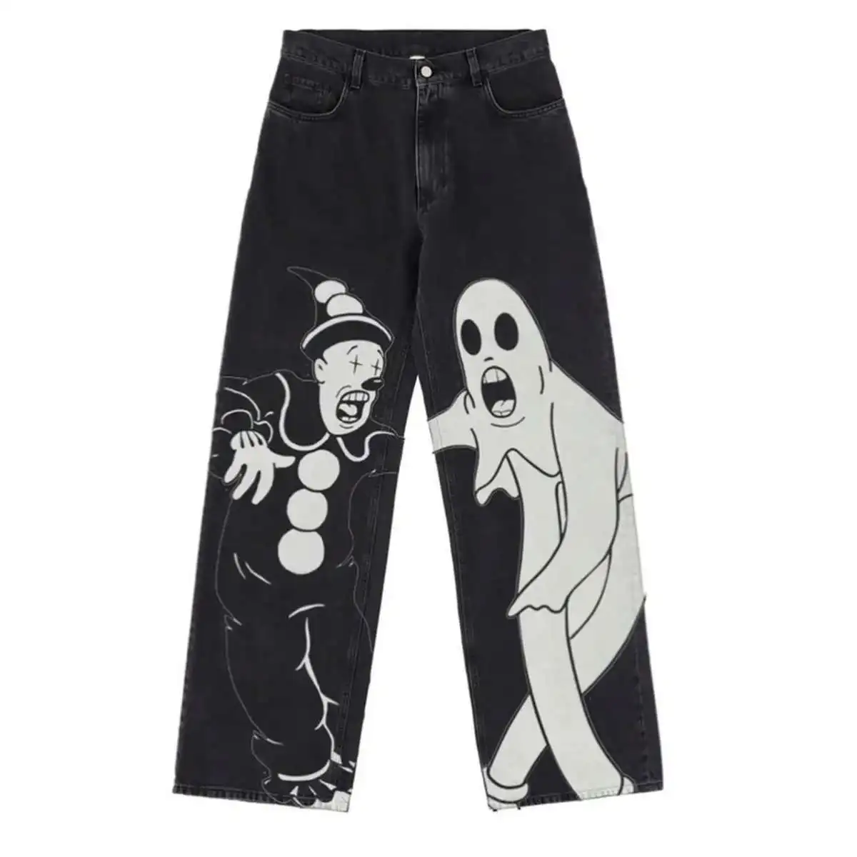 

Y2K уличная одежда в стиле ретро, джинсы с узором пламенного черепа, уличные повседневные брюки в стиле ретро для пар, 2024, модные брюки с черепом