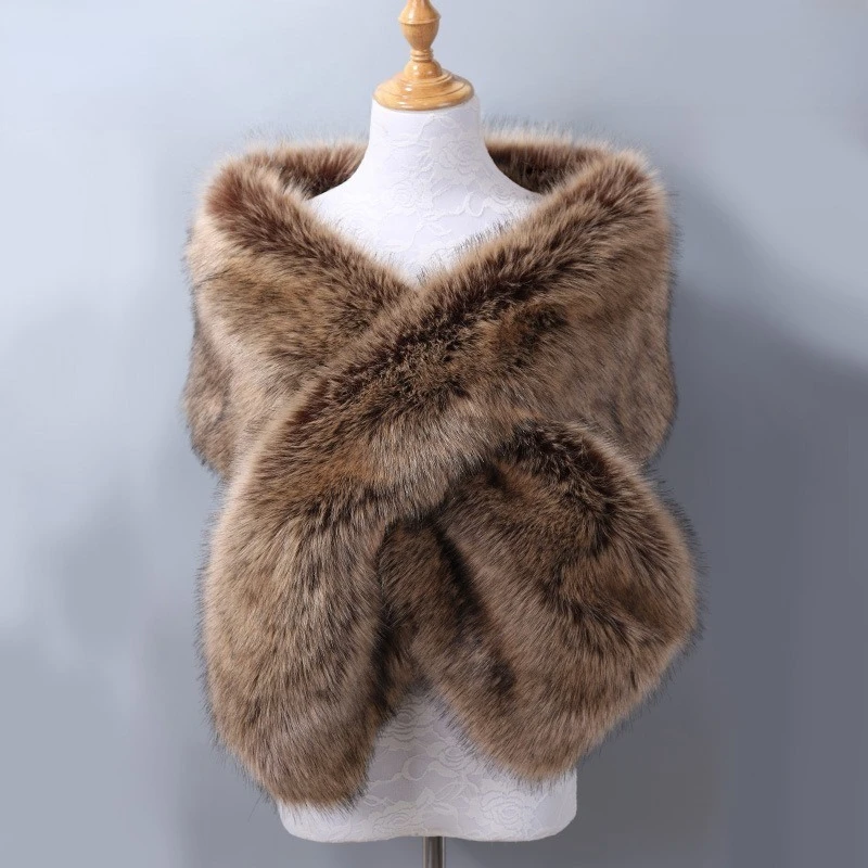 

Autumn and Winter Women's Imitation Fur Fox Hair Big Shawl Fashion Evening Dress Thick Cloak Fake Neck Scarf Shawl Dual Use