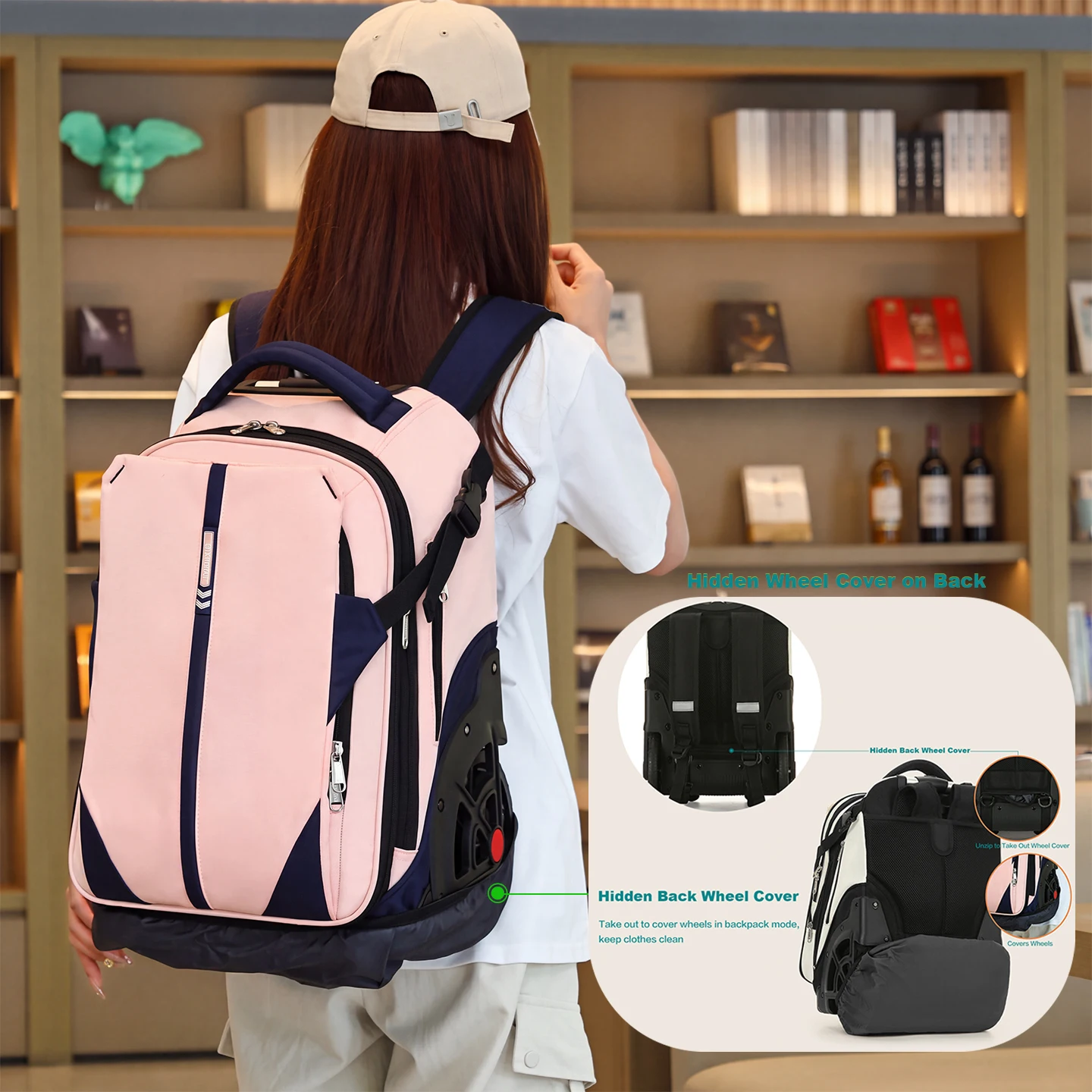 Large Capacity Wheeled Trolley Backpack - Carry on Laptop Rolling Bag with Stair Climbing Wheels for Business Travel And School