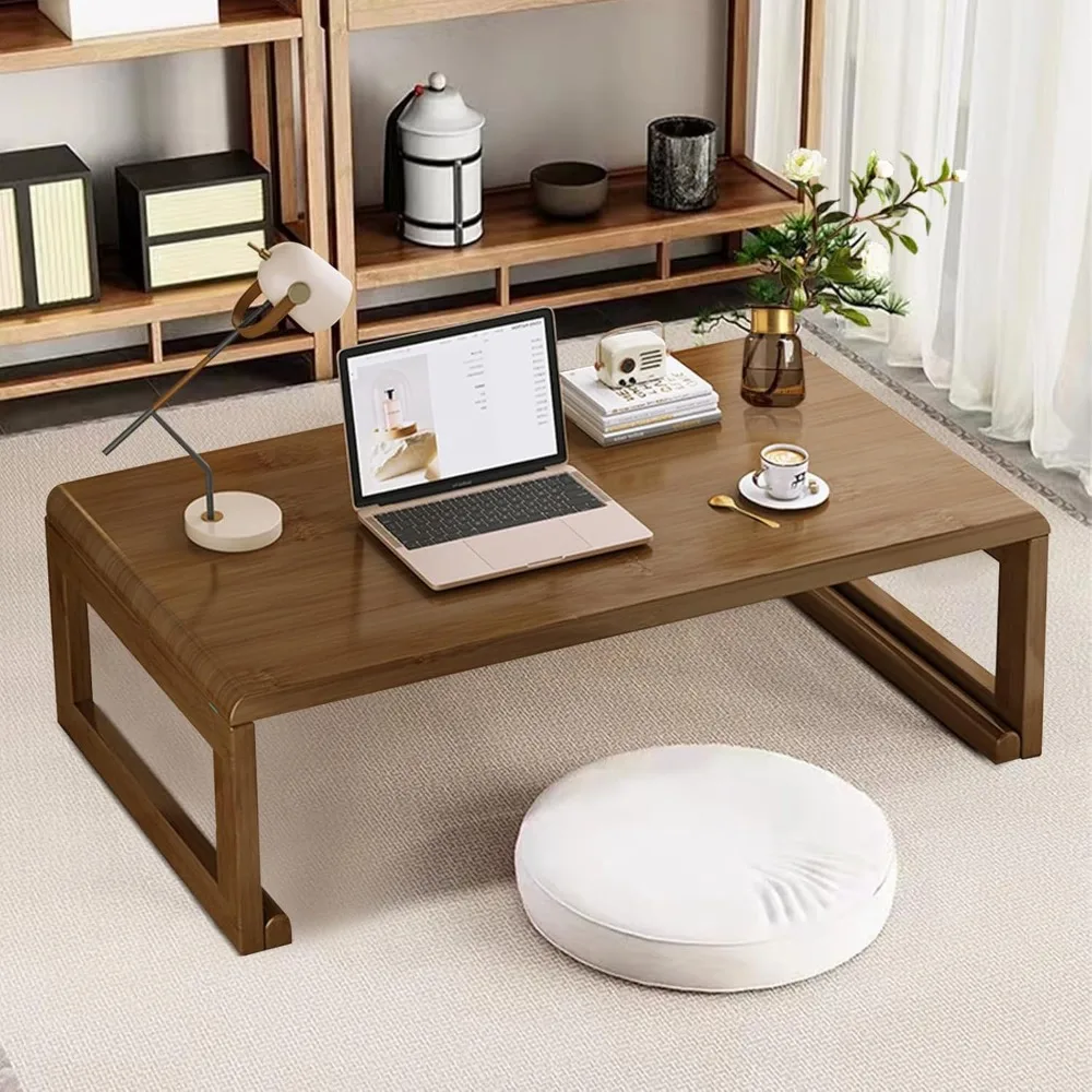 Japanese Floor Table Tea Table Low Coffee Table Bamboo Versatile Folding Design for Tatami Home,Office,Living Room (Walnut, 47.2