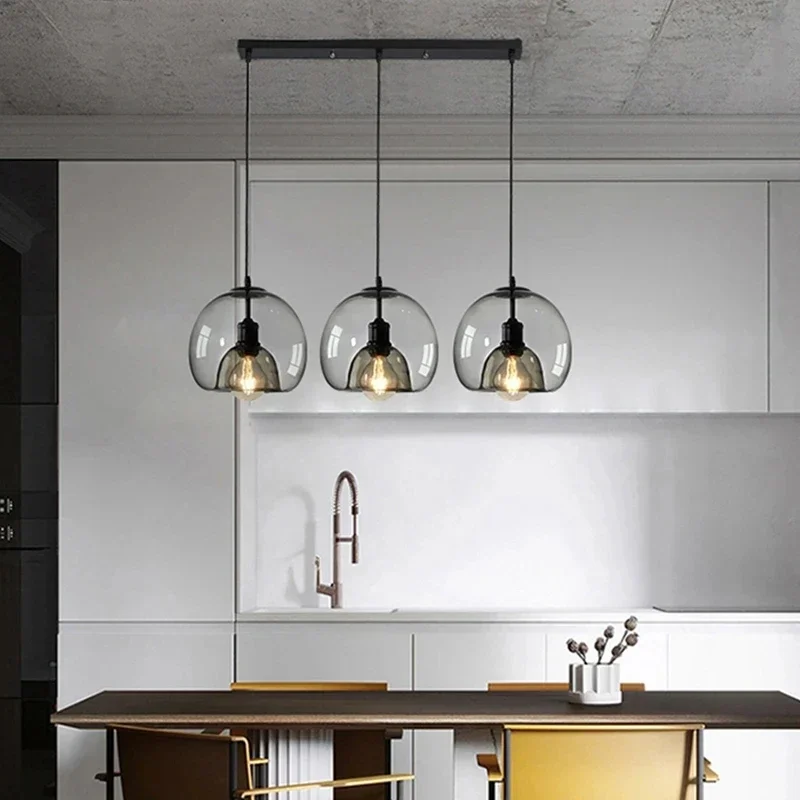 Modern Nordic Glass LED Pendant Light, Grey Glass Pendant Light, Sala de estar e mesa de jantar Decoração