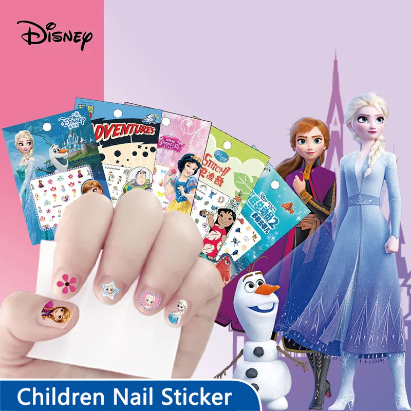 Juguetes de maquillaje de Frozen de Disney, pegatinas para uñas de Mickey y Minnie, Stitch de princesa de Disney, pegatinas de dibujos animados, juguete Kawaii, pendientes para niños, pegatina de juguete