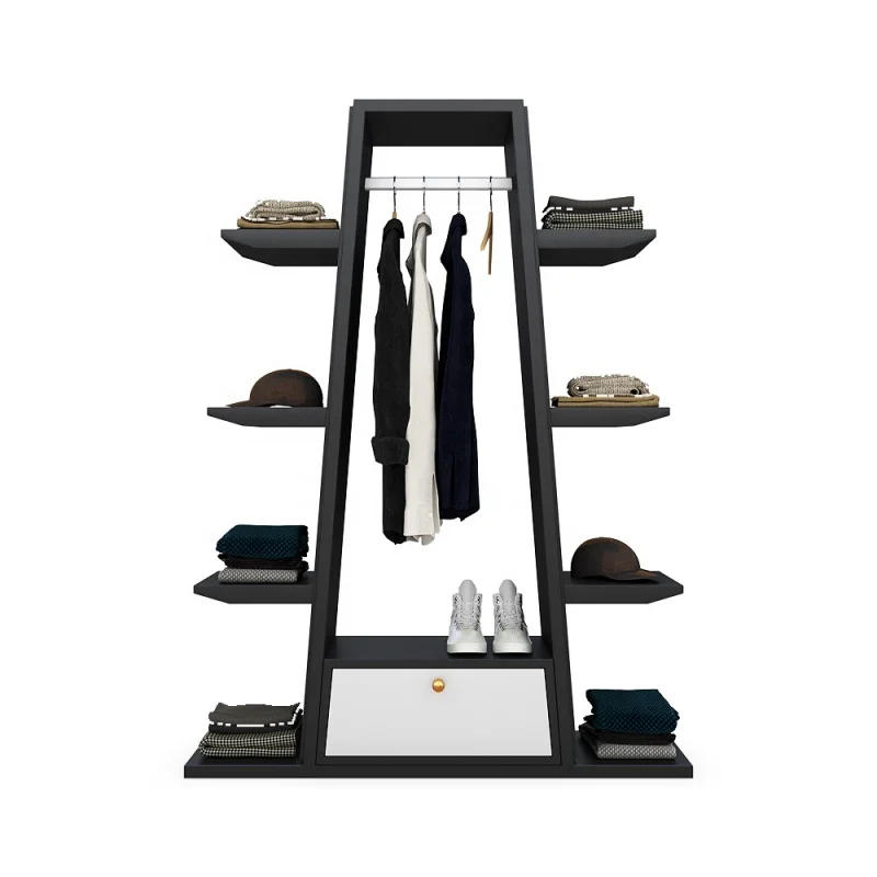 custom.Fashion custom retail store fixtures cabinet shelves wood paint men gondola clothes display stand for shop