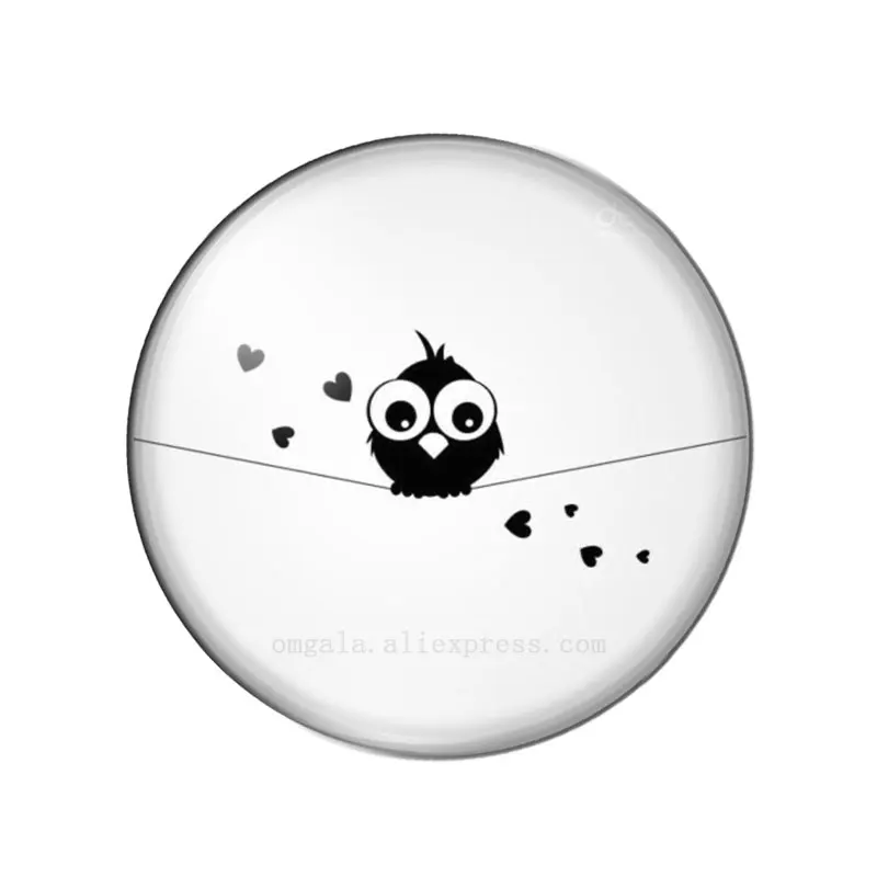 Love Black Bird Owl Drawings 10mm/12mm/16mm/18mm/25mm Round Photo Glass Cabochon Demo Flat Back Making Findings 10pcs/lot