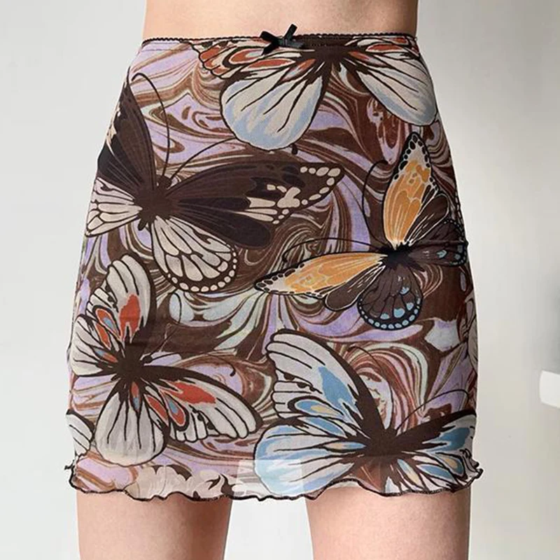Summer Printed High-Waisted Slim Fit A-Line Skirt Mushroom Edge Casual Women's Fashion Skirts