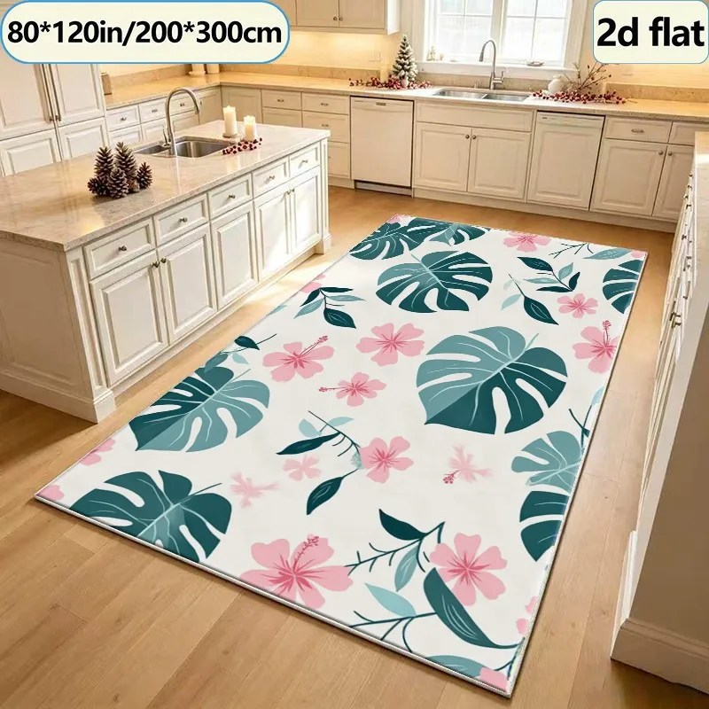 Pink Hibiscus Flower Monstera Leaf Tropical Carpet Flooring Square Area Rug Non-Slip Washable Floor Carpet for Entryway Bedroom Home Decor view 4