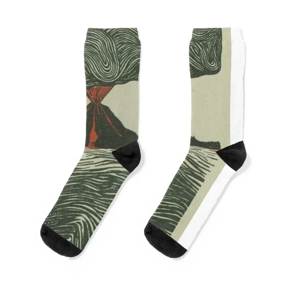 

Volcano Woodcut Socks winter short christmas stocking funny gift Socks For Girls Men's