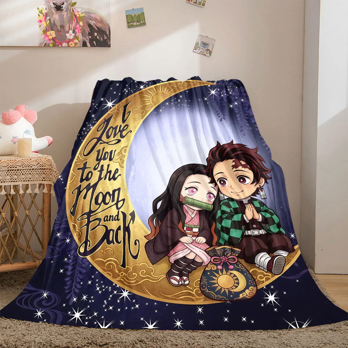 Demon Slayer Outstanding 2D Cartoon Flannel Blanket Cute Graphic Design for Bed Sofa Couch Travel Picnic Throw Rug_LIAN