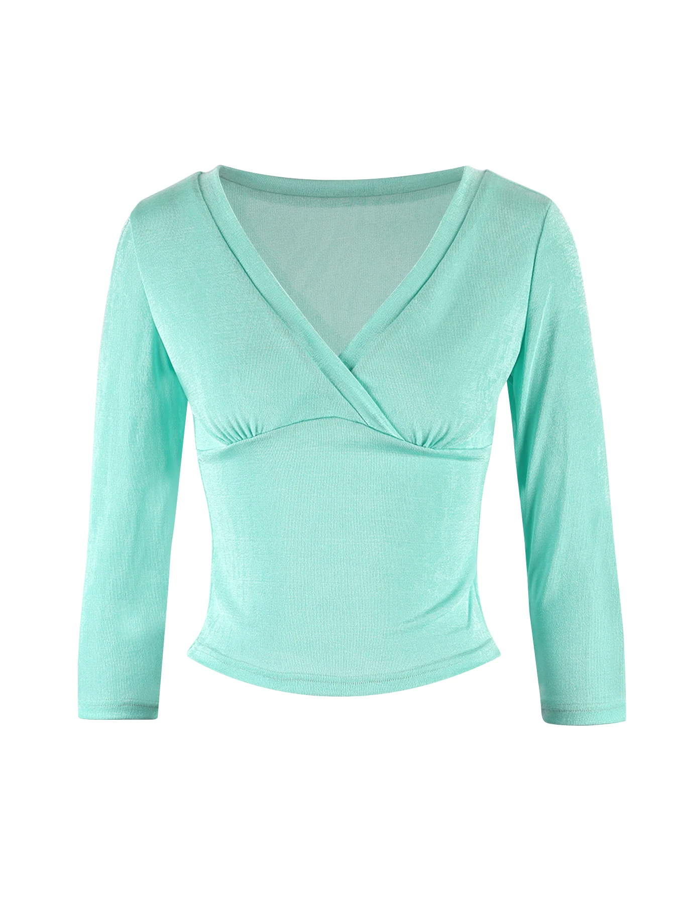 Damen-Langarm-T-Shirt, einfarbig, V-Ausschnitt, sexy, figurbetont, für Frühling und Herbst, warmes, kurzes Oberteil, lässig, Basic, modisch, süß, für den Alltag. – Detail 12
