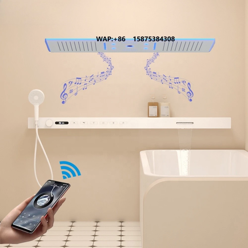 New Fashion Ceiling 6 Modes LED 1400mm Brass Bathroom Shower System Thermostatic Rainfall Smart Shower Set With Music