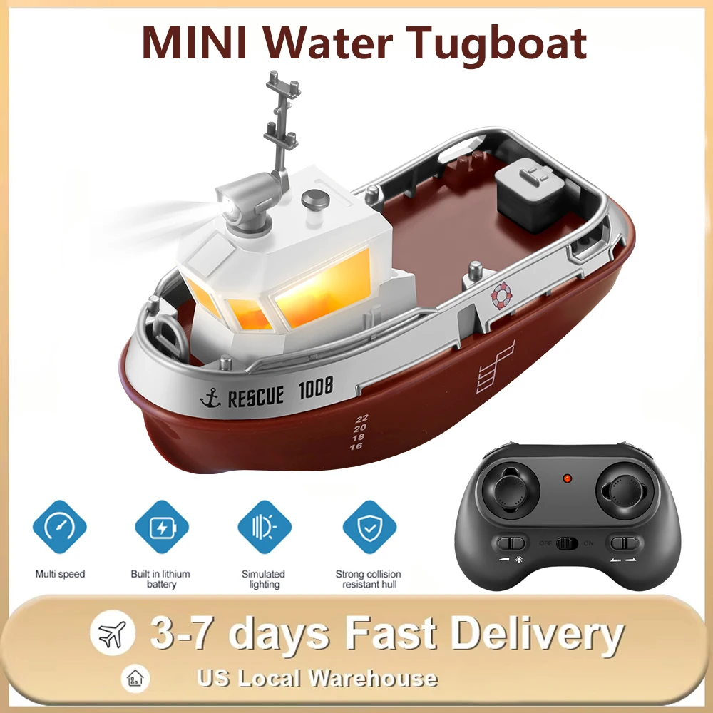 

1/72 Мини-лодка S820 RC Tugboat 2,4G Двойные двигатели с дистанционным управлением Корабль Электрическая модель водного самолета Игрушки со светодиодной подсветкой для детей Подарок