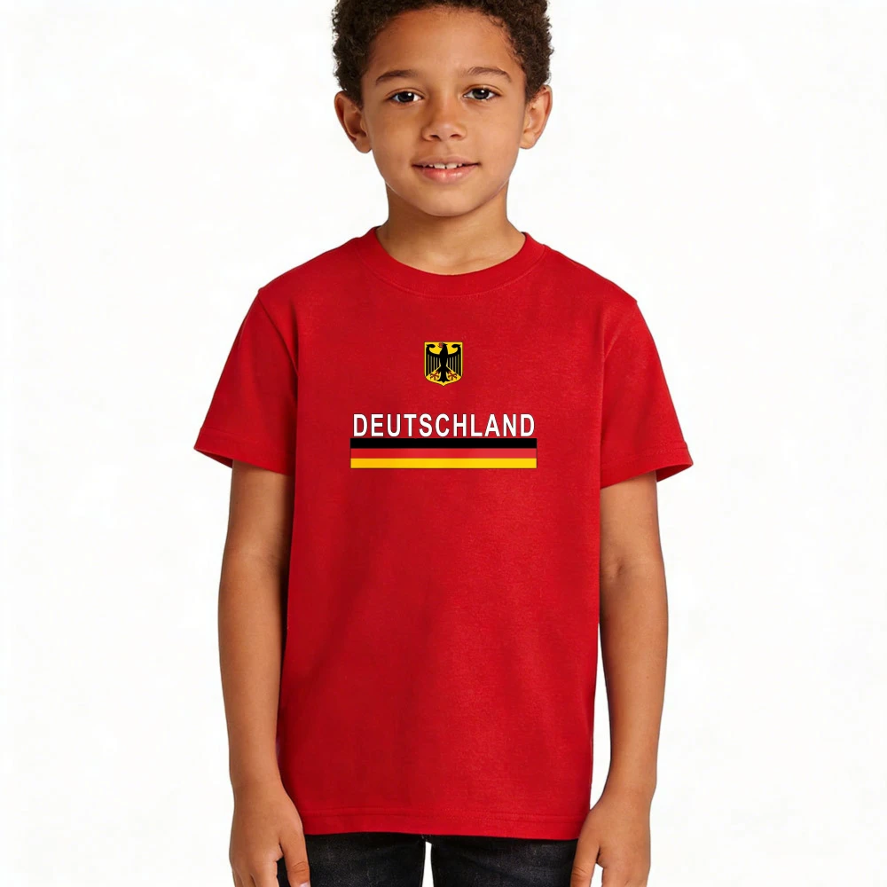Deutschland German Eagle Emblem Flag Stripes Graphic Shirt Kids Boys Girls Cotton Tee Soccer Party Supplies Casual Daily Outfit