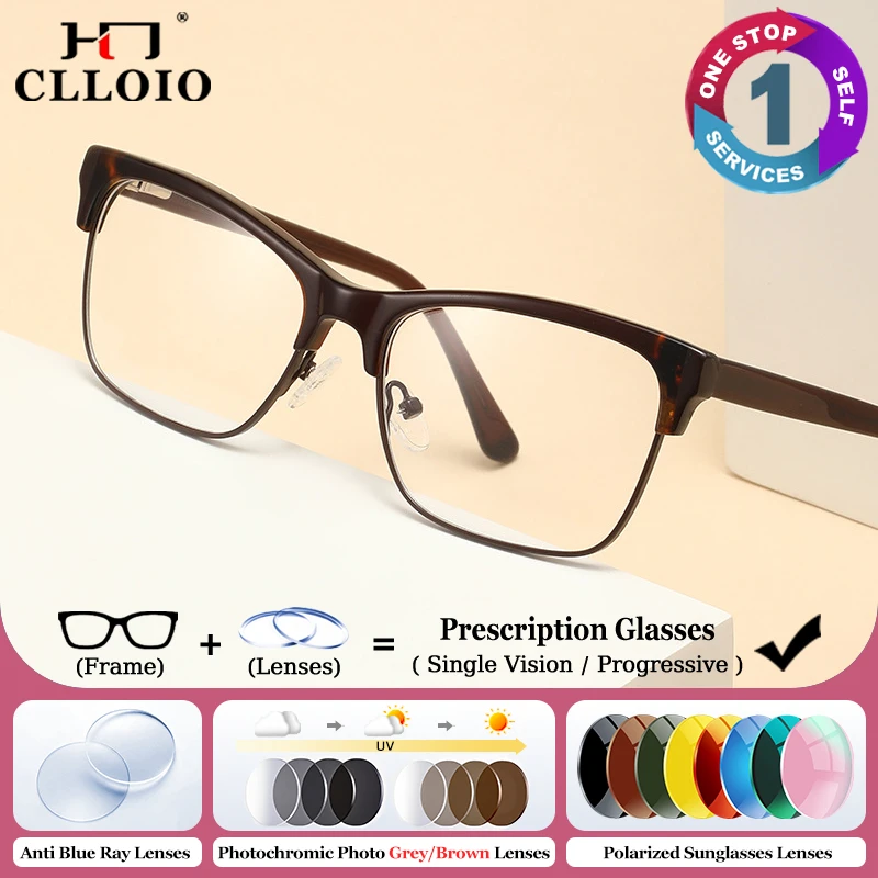 

CLLOIO Simple Half-Frame Cat Eye Prescription Glasses Women Acetate Anti Blue Light Myopia/Reading/Multifocal Optical Eyeglasses