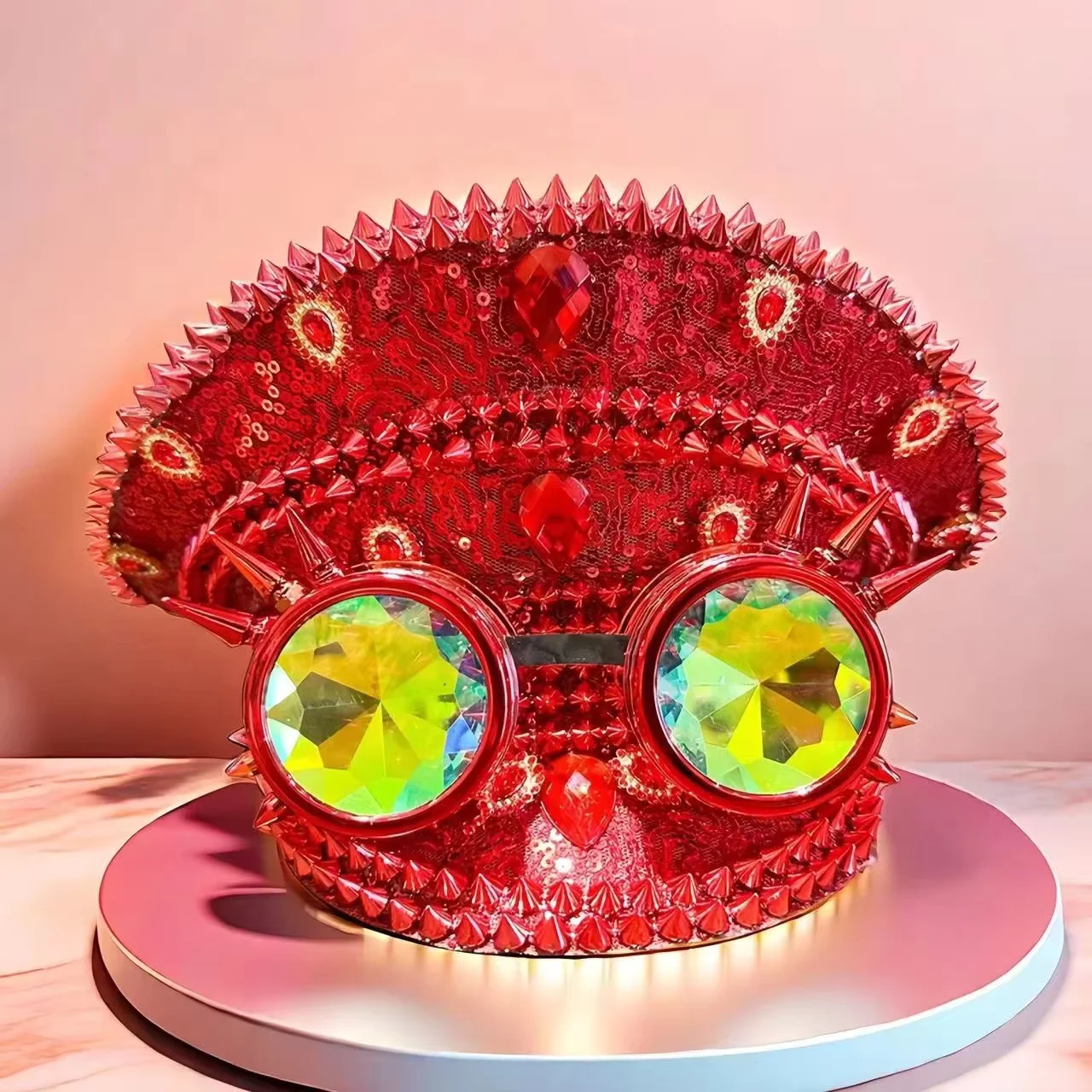 Steampunk Festival Captain Hat Rhinestone Goggles Unisex Adult Sequin Anime Accessories Music Festival Cosplay Cap