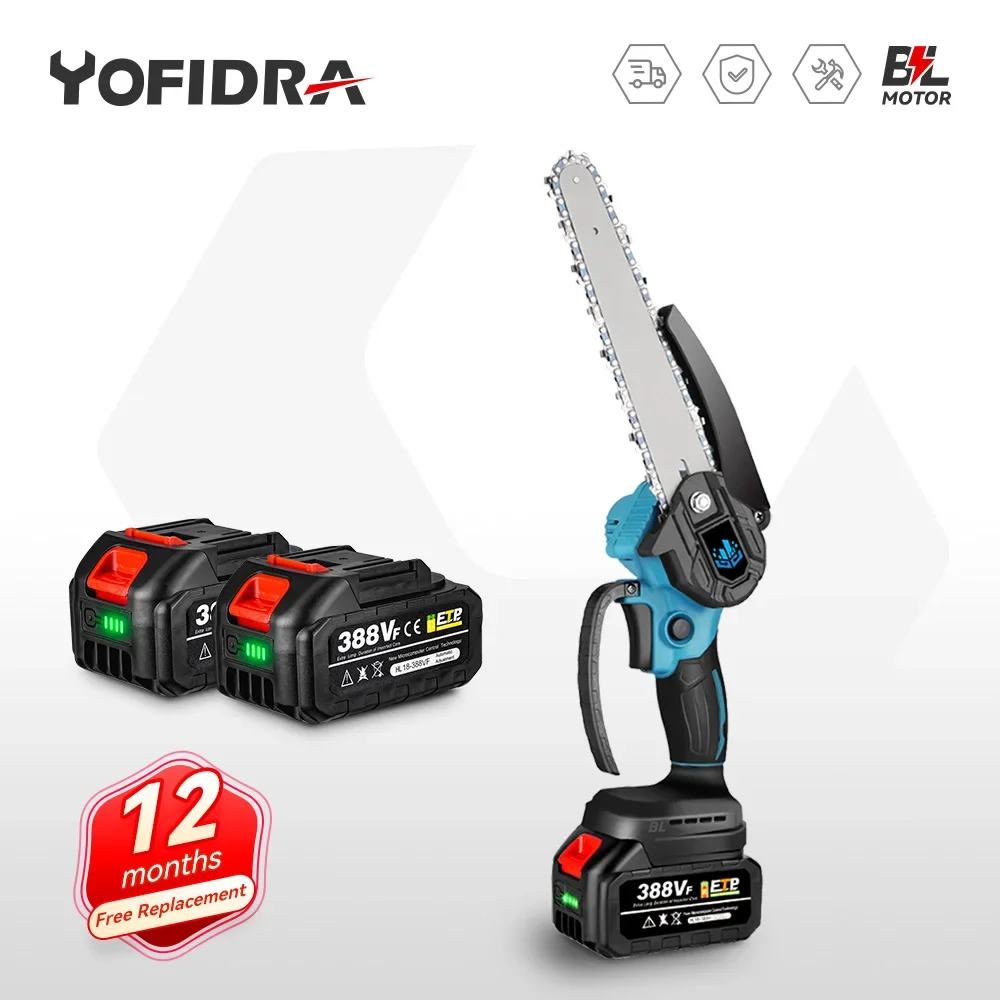 Yofidra 8 Inch Brushless Chain Saw Cordless Handheld Pruning Saw Woodworking Electric Saws Cutting Tool For Makita 18V Battery