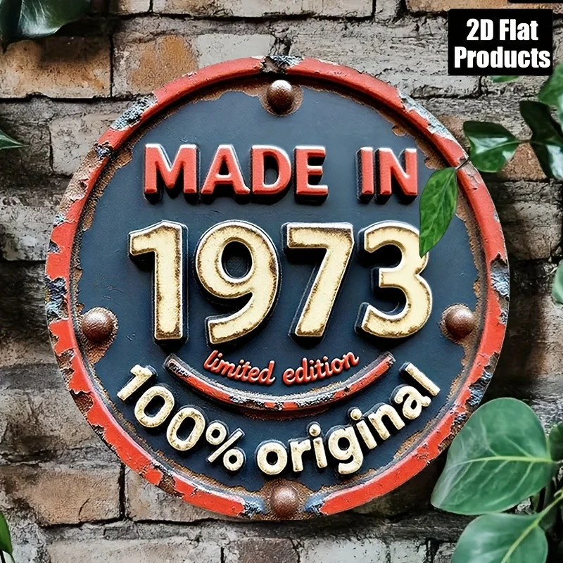 2D Flat, 1pc Vintage 1973 Limited Edition 100% Original Retro 70s Wall-Mounted Plaque - Made in 1973 Numbered Year Sign for Home