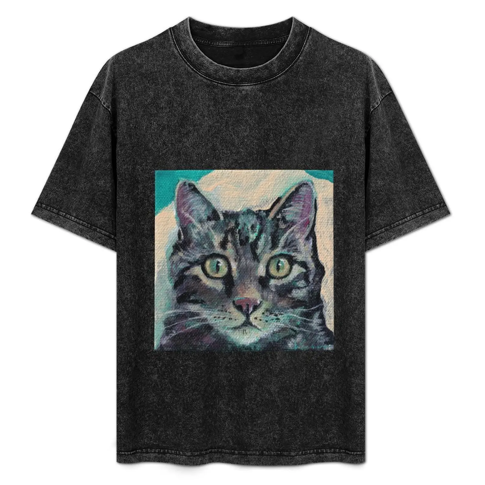 

Gray tiger cat on teal T-Shirt Quick Dry Fishing T-Shirt