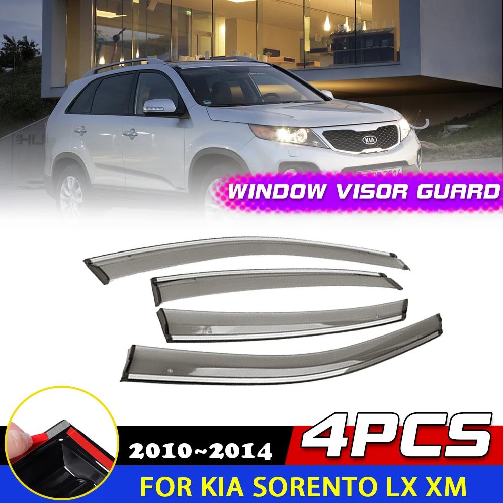 

4pcs Car Windows Visor for Kia Sorento LX XM 2010~2014 2011 2012 2013 Awnings Wind Sun Rain Eyebrow Deflector Sticker Accessorie