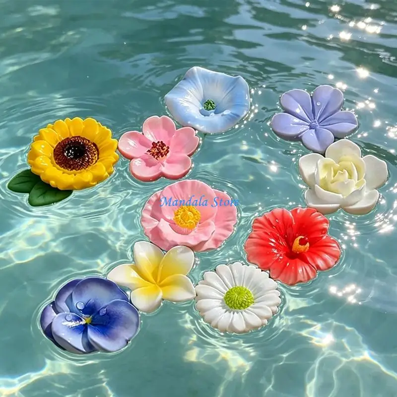 U2JC 10Pcs Handcrafts Resin Floating Flower Decorations Bees Drinking Cup Feeding Station For Aquariums And Water Garden