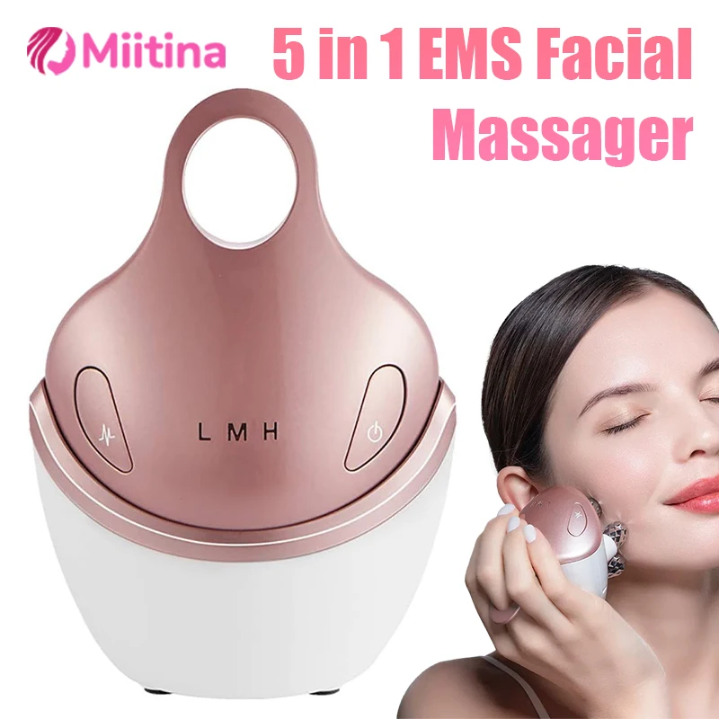 5 in 1 Facial Massager 4D Massage Head EMS Home Use Facial Device Promote Cream Absorption 5 Light Modes Face Lifting Machine