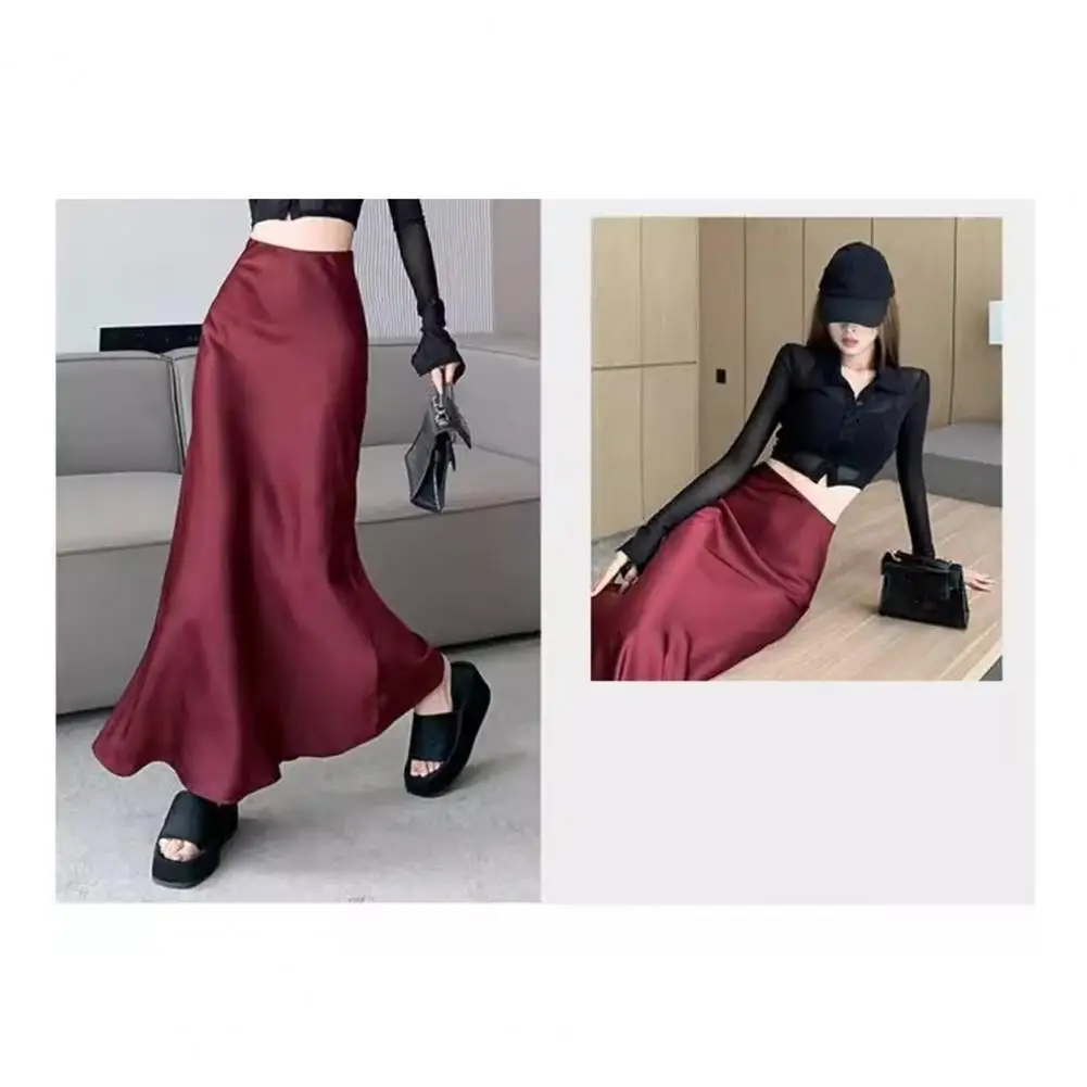 

High-waisted Fishtail Skirt Elegant High Waist Fishtail Skirt with Retro Satin Texture Women's Maxi Skirt for A Stylish Hip