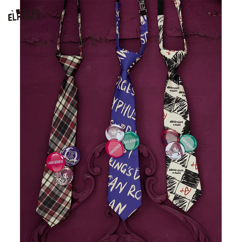 ELFSACK 2025 Spring New Arrivals Y2K Printed College Style Tie Women Retro Stripes Clothing Accessories