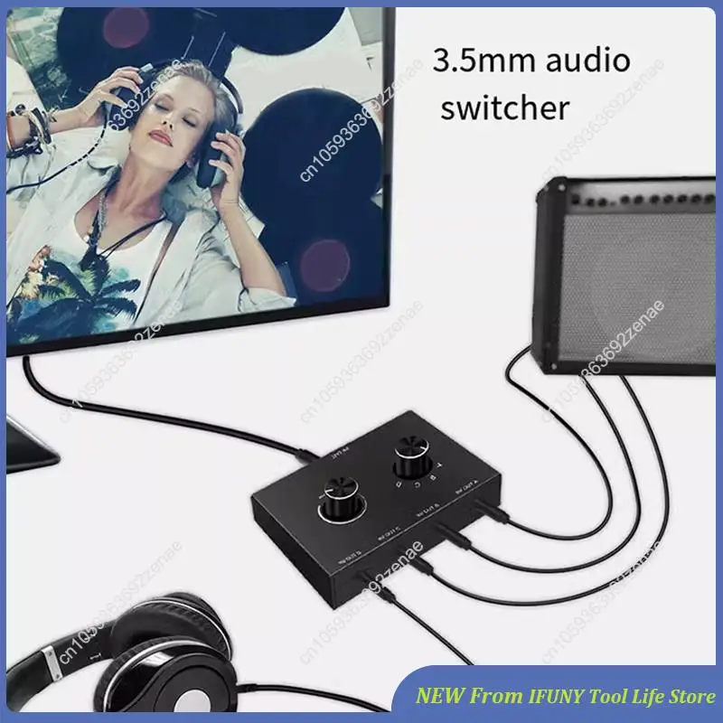 

2-For Pcs HIFI 4-Way Bi-Directional Stereo 3.5Mm Audio Switcher With Mute Button–4 Inputs 1 Output For PC Headphones Speakers Ne