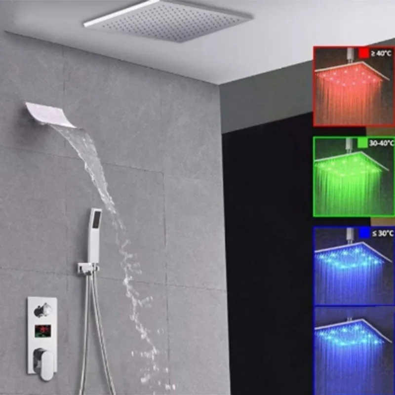 All copper digital display touch screen ceiling concealed LED shower embedded in the wall hot and cold