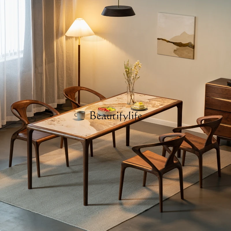 

North American black walnut solid wood slate dining table simple log rectangle