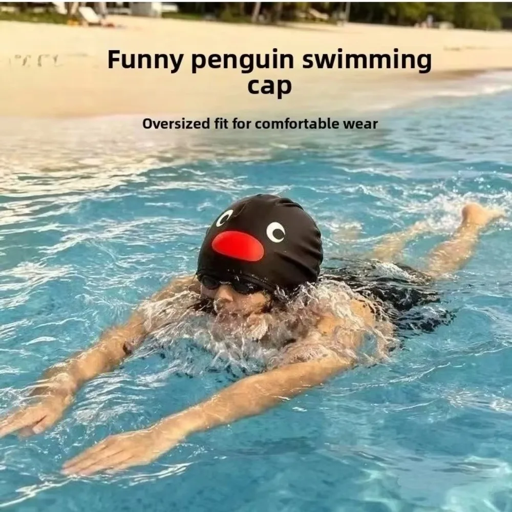 Elastic Penguin Swimming Cap Enlarged Comfortable Swimming Cap Ear Protection Waterproof Silicone Swimming Cap Men Swim