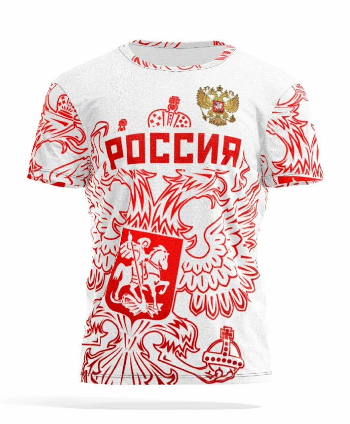 Fashion Russia Flag Graphic Football T Shirts For Man Summer Sports 3D National Emblem Printed T-shirts Loose Breathable Top