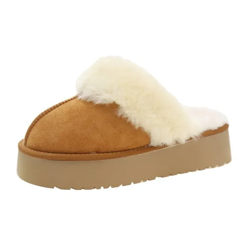 Baotou hairy mouth slippers for women wearing outside 2024 winter new style with plush warm snow boots cotton slippers for women