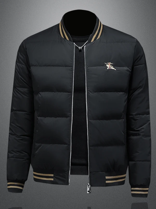 

Мужская зимняя куртка с вышивкой, 2025, модная, приталенная, универсальная, теплая, белая, на утином пуху, утолщенная, с длинными рукавами, на молнии