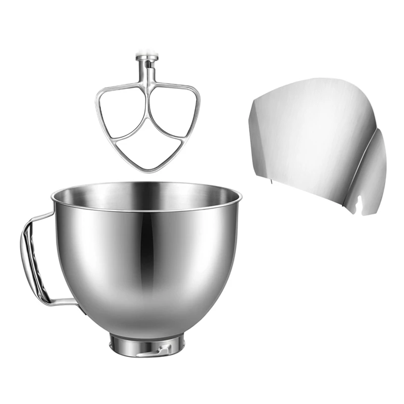 Per Kitchenaid 4.5-5QT Tilt-Head Stand Mixer Accessori Ciotola di miscelazione + Coperchio protettivo per scarico + Attacco per agitatore piatto Durevole