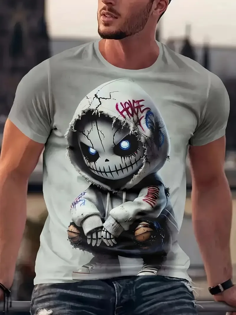 

Halloween Men's 3D Skull Graffiti T-Shirt Street Style Design Casual Comfort Summer T-Shirt Suitable Daily Sports Men's Clothing