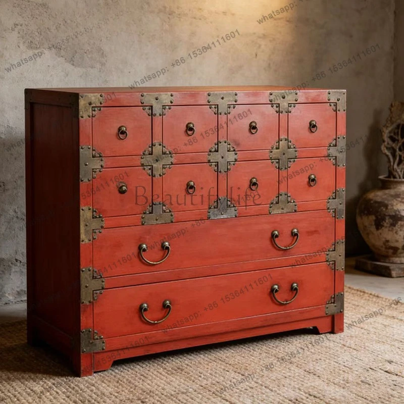New Chinese style antique solid wood multi-bucket storage porch cabinet CD010-1 elm clad copper Baizi cabinet