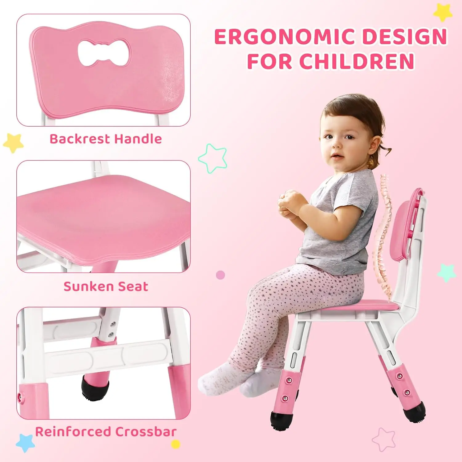 Kids Table and 4 Chairs, Height Adjustable Toddler Desk & Chair Set, Anti-Slip Legs, Graffiti Desktop, Children Large Multi-Acti