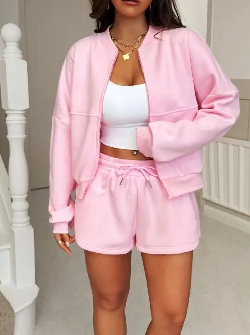 

2025 Autumn/winter Sports and Leisure Jacket Shorts Two-Piece Set for Women's Clothing