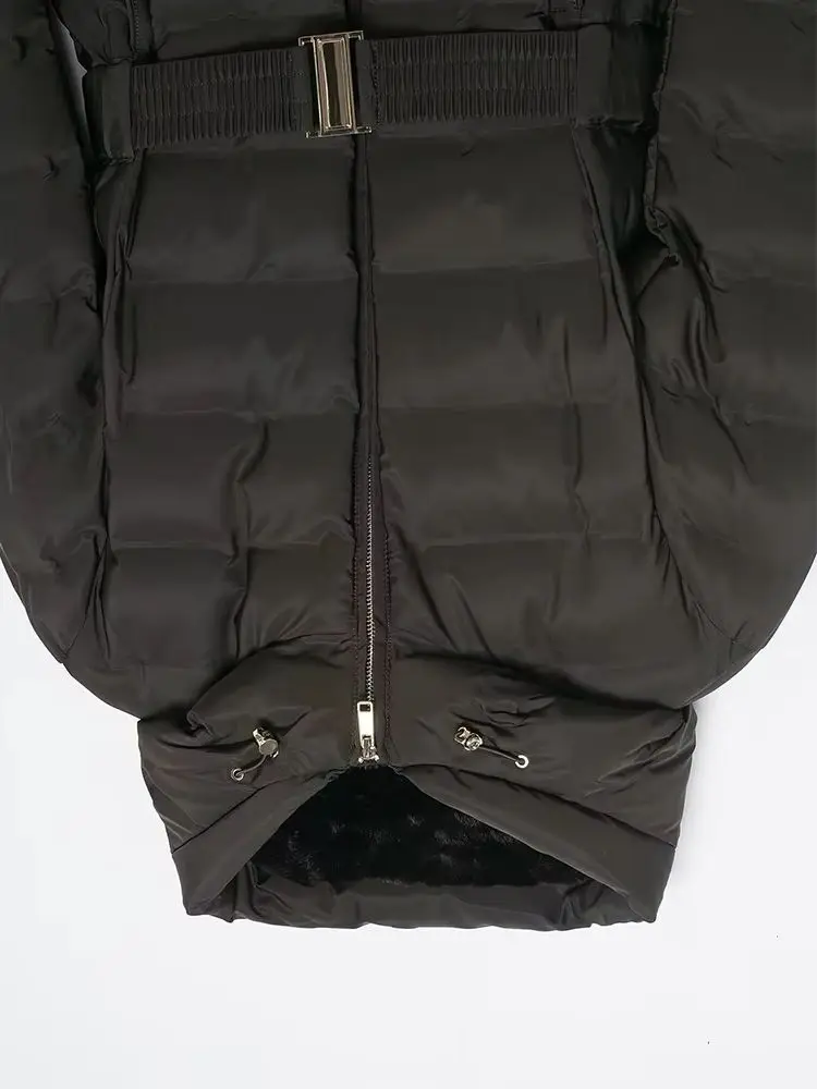 

HH Winter Woman Belt Zipper Long Sleeves Loose Outwear Elegant Women Waterproof Windproof Hooded Jacket Casual Short Coats