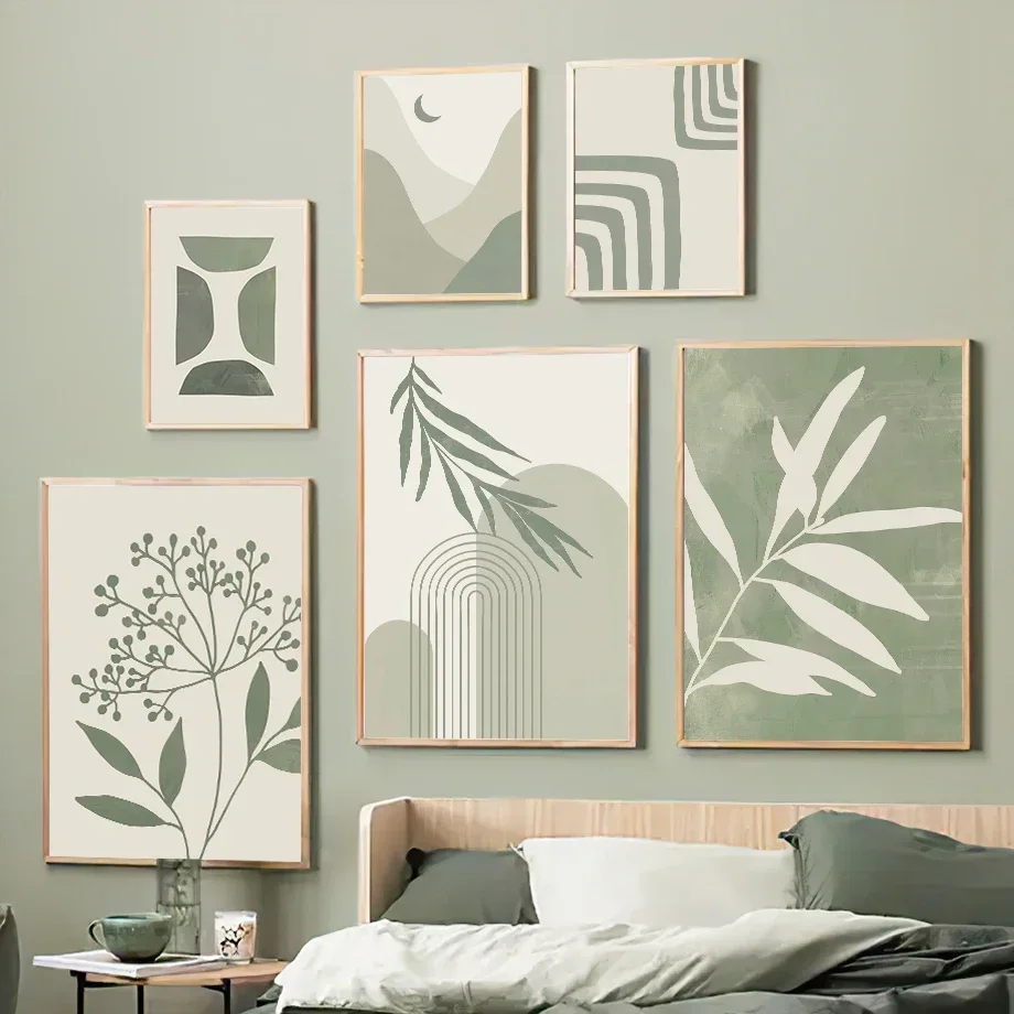 Multi-size 1PC frameless high-definition decorative paintings,Plant Leaves Rainbow Geometry Abstract Boho Wall Art Canvas Painti